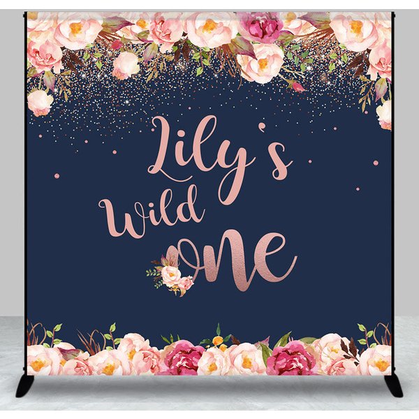Aperturee Custom Wild One First Birthday Backdrop for Girl, Boho Floral and Rose Gold, Personalized Rustic Party Decor, 3x3ft (Wx