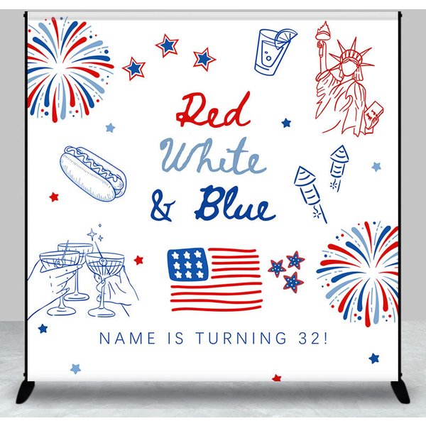 Aperturee Custom Red White and Blue Birthday Backdrop Patriotic Photo Prop