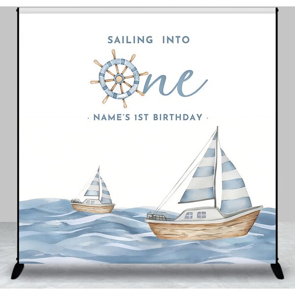 Aperturee Custom Sailing Birthday Backdrop, Personalized Nautical Sailboat 1st Birthday Party Decor Prop
