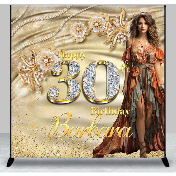 Aperturee Elegant Gold Custom Name Photo 30th Birthday Backdrop, 3X3FT(1X1M), 15 USD, custom birthday backdrops, DZYZ0O88-O