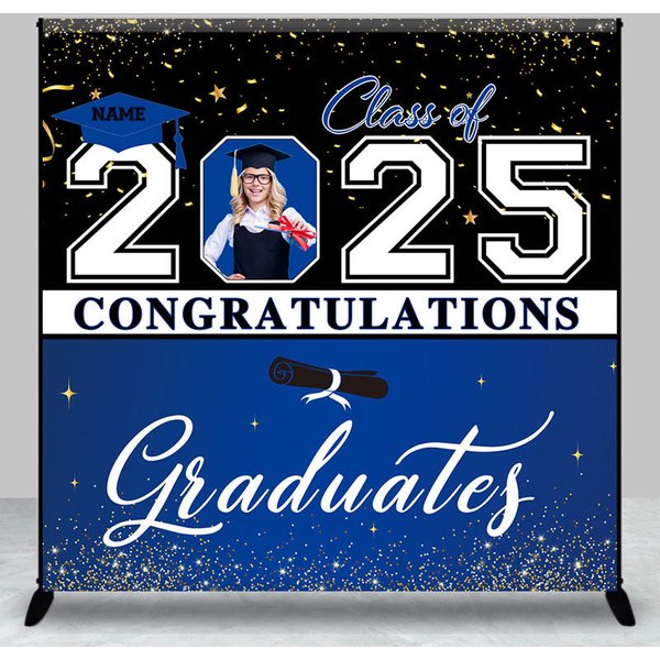 Aperturee Black Blue Custom Name Photo Congrats Grad Backdrop, 3X3FT(1X1M), 15 USD, custom graduation backdrops, DZYZ1P63-O