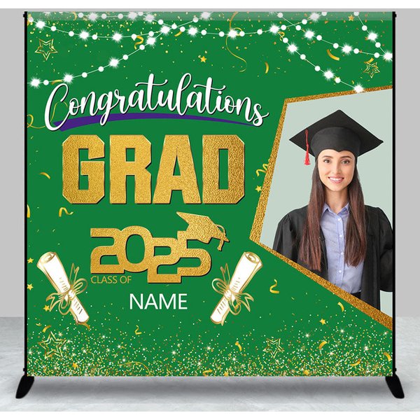 Aperturee Green Gold Congrats Grad Custom Photo Name Backdrop, 3X3FT(1X1M), 15 USD, custom graduation backdrops, DZYZ1P86-O