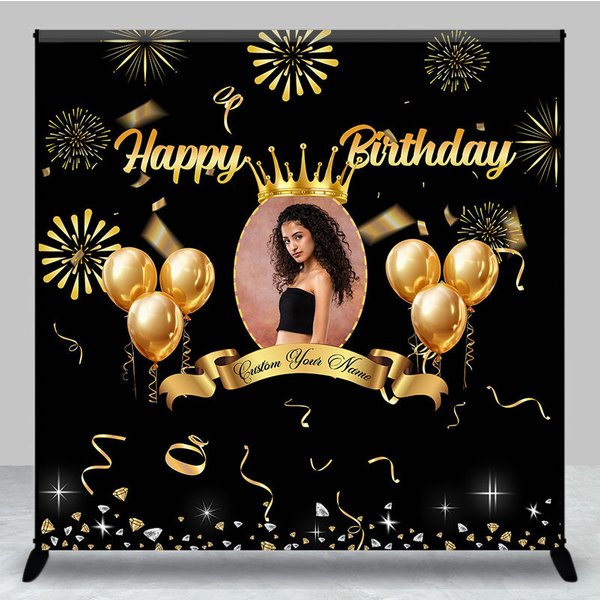 Aperturee Black Gold Balloons Custom Photo Birthday Backdrop, 3X3FT(1X1M), 15 USD, custom birthday backdrops, DZYZ2P94-O