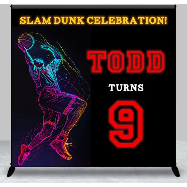 Aperturee Slam Dunk Celebrate Custom 9Th Birthday Backdrop | Diy Birthday Backdrop | Custom Cake Smash Backdrop | Custom Happy Birthday Banner
