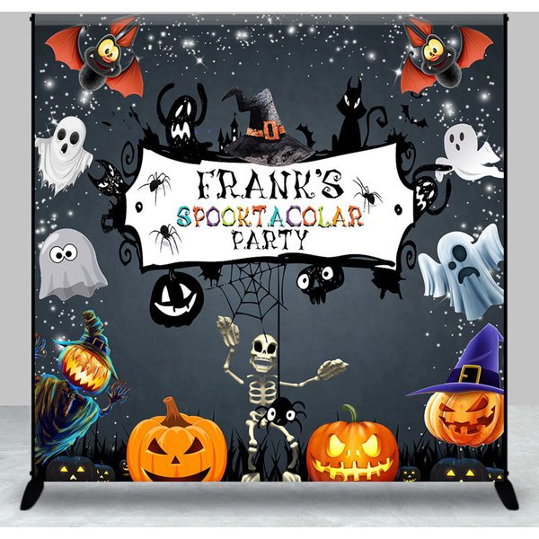 Aperturee Personalized Spooktacular Halloween Party Backdrop, Cute Ghost, Skeleton and Pumpkins, Custom Name Kids Decor, 3x3ft (WxH)