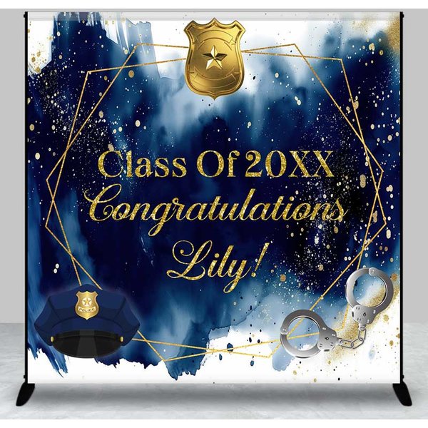 Aperturee Custom Graduation Backdrop Police Badge Handcuffs Personalize Name Event Prop