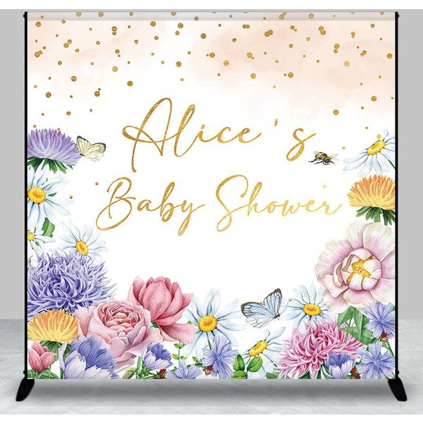Aperturee Color Floral Glitter Custom Name Baby Shower Backdrop, 3X3FT(1X1M), 15 USD, custom baby shower backdrops, DZZH0G314-O