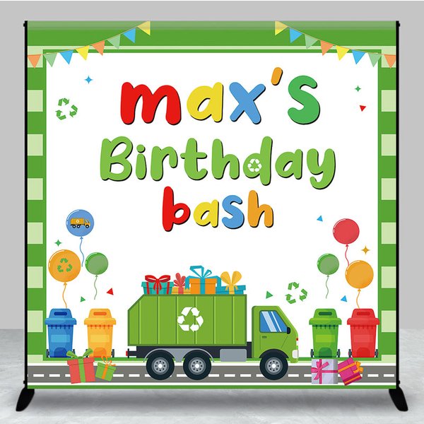 Aperturee Green Cute Cartoon Eco Car Custom Birthday Backdrop, 3X3FT(1X1M), 15 USD, custom birthday backdrops, DZZHF343A-O