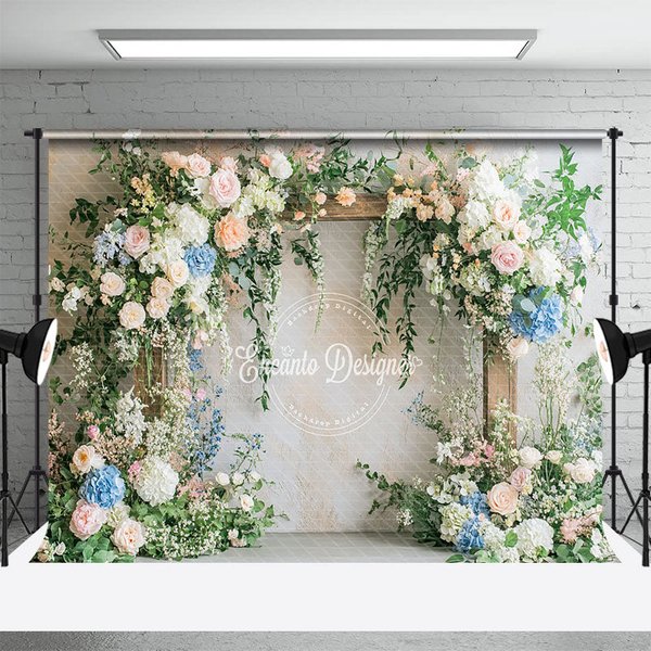 Aperturee Fresh Floral Plant White Wall Sweet Wedding Backdrop, 3X2FT(1MX0.6M), 14 USD, wedding backdrops, ENHD1L59-M