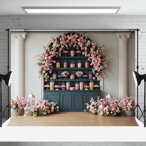 Aperturee Sweet Pink Floral Lovely Indoor Wedding Backdrop, 3X2FT(1MX0.6M), 14 USD, wedding backdrops, ENHD1L71-M