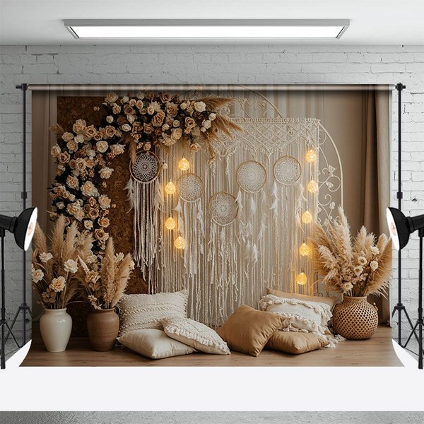 Aperturee Sweet Floral Boho Indoor Lights Wedding Backdrop, 3X2FT(1MX0.6M), 14 USD, wedding backdrops, ENHD1L72-M