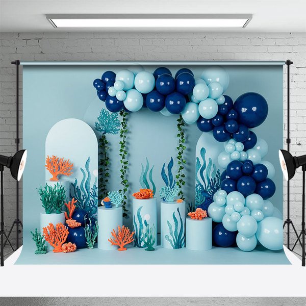Aperturee Summer Balloon Arch Under The Sea Cake Smash Backdrop, 3X2FT(1MX0.6M), 14 USD, birthday cake smash backdrops, ENHD1L74-M