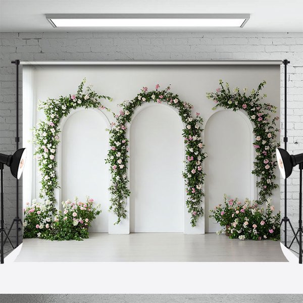 Aperturee Floral Arch White Wall Simple Sweet Wedding Backdrop, 3X2FT(1MX0.6M), 14 USD, wedding backdrops, ENHD1L89-M