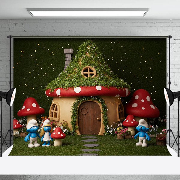 Aperturee Fairy Tale Mushroom World Cute Cake Smash Backdrop, 3X2FT(1MX0.6M), 14 USD, birthday cake smash backdrops, ENHD1L94-M