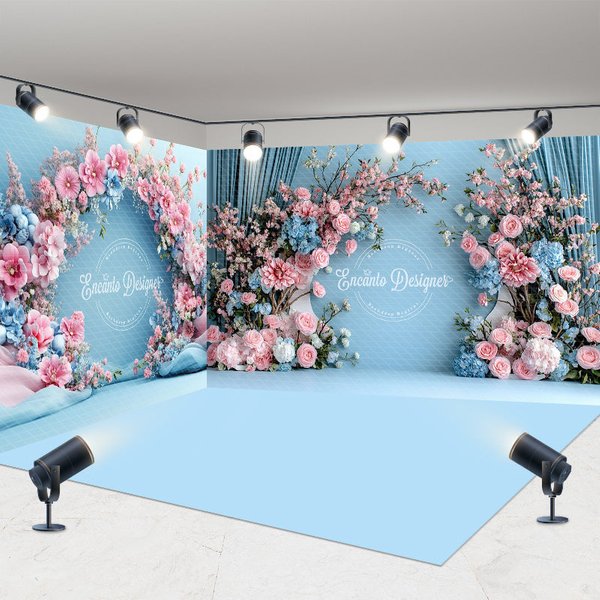 Aperturee Sweet Blue Floral Arch Curtain Room Set Backdrop, 7 x 7 ft / 10 x 7 ft / 10 x 7 ft, 247.5 USD, room set backdrops, ENHD2J60-R, ENHD2J59-B