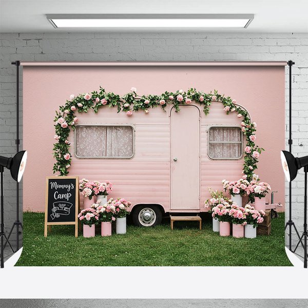 Aperturee Floral Camp Motor Home Pink Sweet Wedding Backdrop, 3X2FT(1MX0.6M), 14 USD, wedding backdrops, ENHD2L05-M