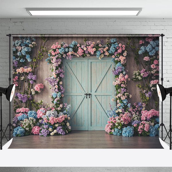 Aperturee Floral Hydrangea Arch Farm Door Wedding Backdrop, 3X2FT(1MX0.6M), 14 USD, wedding backdrops, ENHD2L10-M