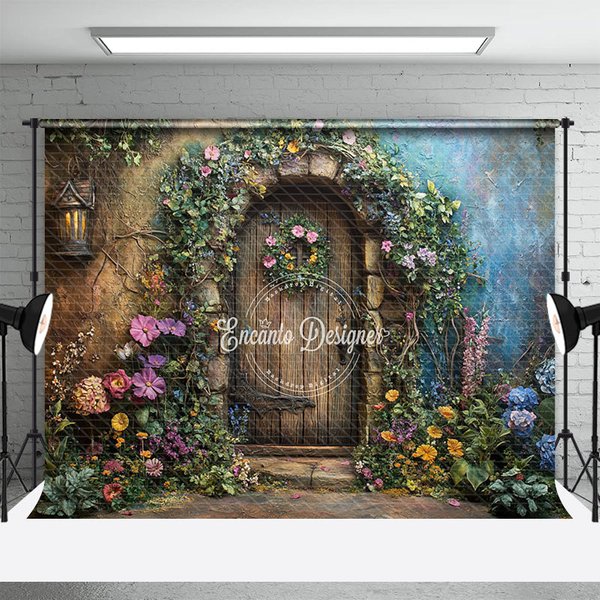 Aperturee Floral Plant Wreath Wood Retro Door Spring Backdrop, 3X2FT(1MX0.6M), 14 USD, door and window backdrops, ENHD2L28-M