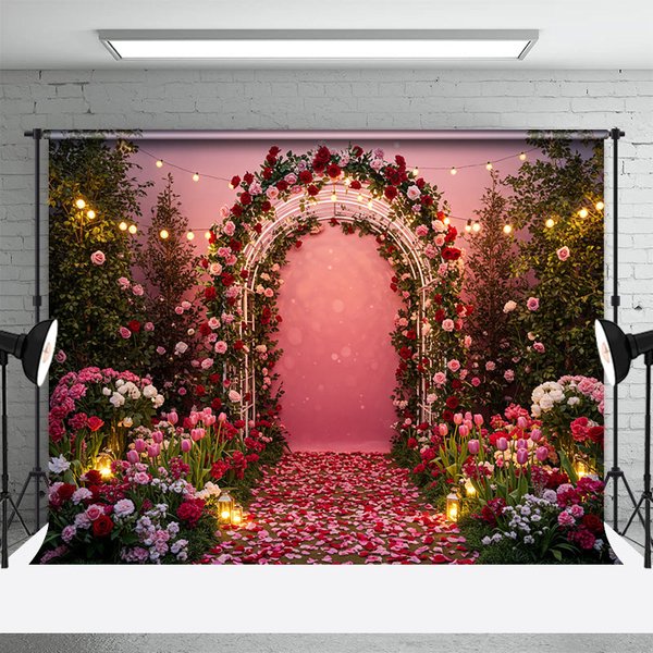 Aperturee Hot Pink Floral Path Arches Sweet Wedding Backdrop, 3X2FT(1MX0.6M), 14 USD, wedding backdrops, ENHD2L47-M