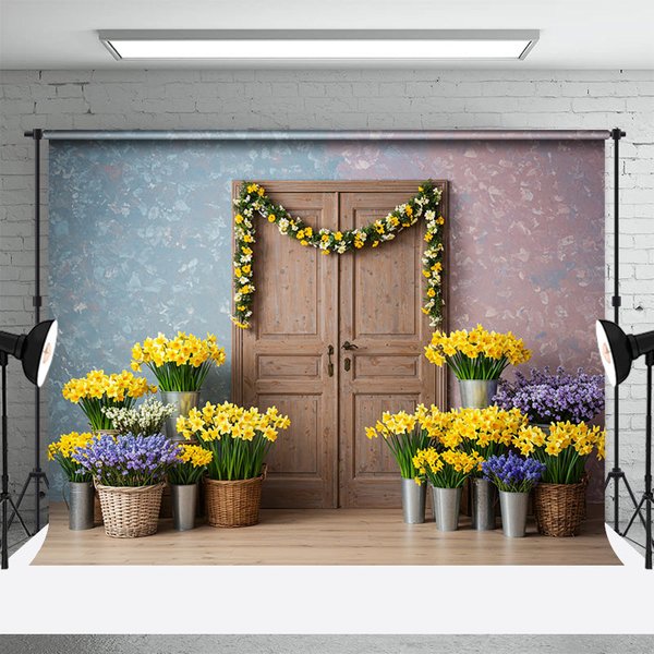 Aperturee Floral Wood Door Sweet Fresh Warm Spring Backdrop, 3X2FT(1MX0.6M), 14 USD, spring backdrops, ENHD2L52-M