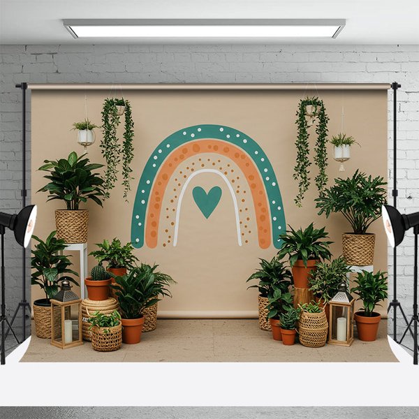 Aperturee Boho Indoor Plants Rainbow Color Wedding Backdrop, 3X2FT(1MX0.6M), 14 USD, wedding backdrops, ENHD2L66-M