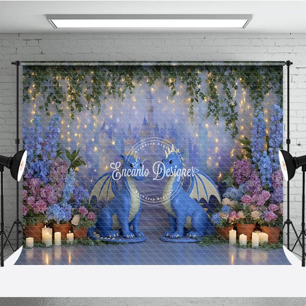 Aperturee Magical Dragon Cake Smash Photography Backdrop, Fairytale Castle with String Lights, Kids Birthday Photo Background, 3x2ft (WxH)