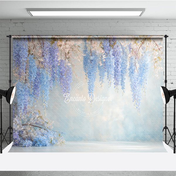 Aperturee Blue Wisteria Fine Art Backdrop, Hanging Purple Floral Photography Background, Dreamy Pastel Blossoms Photo Studio Prop for Portrait