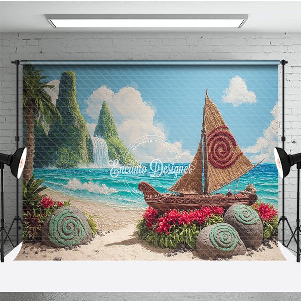 Aperturee Island Adventure Backdrop, Tropical Beach Voyager Boat Banner, Polynesian Luau Party Photo Booth Props