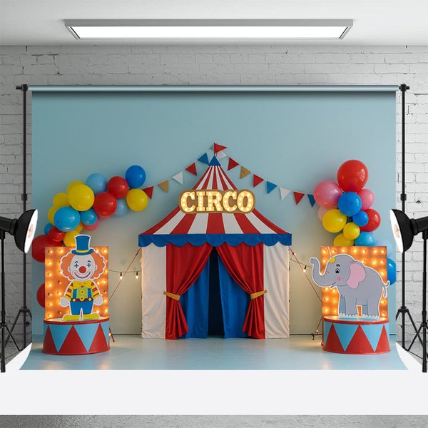 Aperturee Circus Balloon Flags With Stage Cake Smash Backdrop, 3X2FT(1MX0.6M), 14 USD, birthday cake smash backdrops, ENHD3L89-M