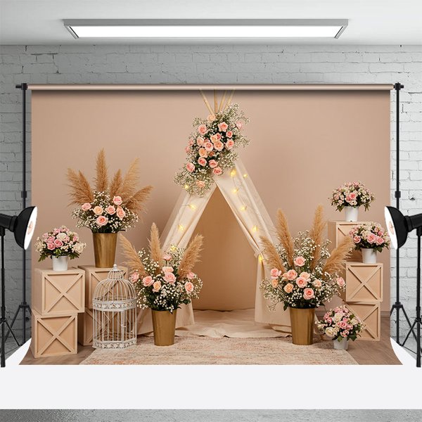 Aperturee Sweet Floral Boho Nude Wall Sweet Wedding Backdrop, 3X2FT(1MX0.6M), 14 USD, wedding backdrops, ENHD3L96-M
