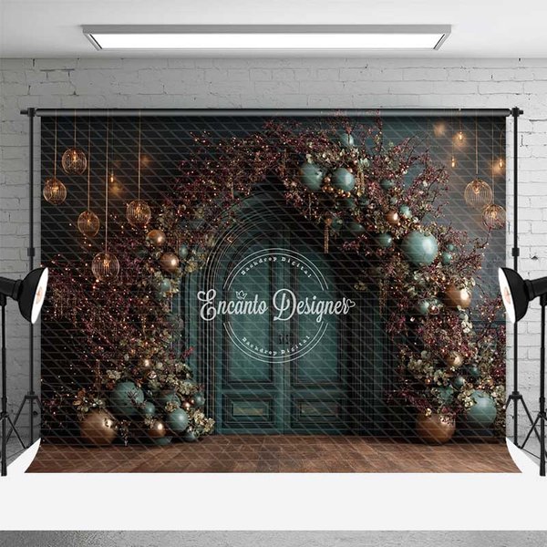 Aperturee Moody Dark Green Christmas Backdrop, Fine Art Studio Prop, Organic Floral Background