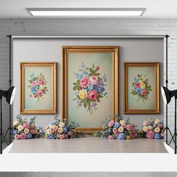 Aperturee Floral Triple Painting Elegant Sweet Wedding Backdrop, 3X2FT(1MX0.6M), 14 USD, wedding backdrops, ENHD4L12-M