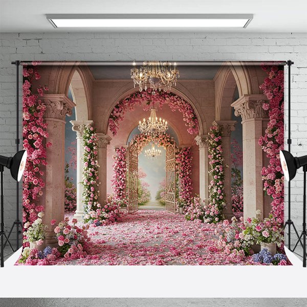 Aperturee Elegant Pink Flowers Palace Sweet Wedding Backdrop, 3X2FT(1MX0.6M), 14 USD, wedding backdrops, ENHD4L15-M