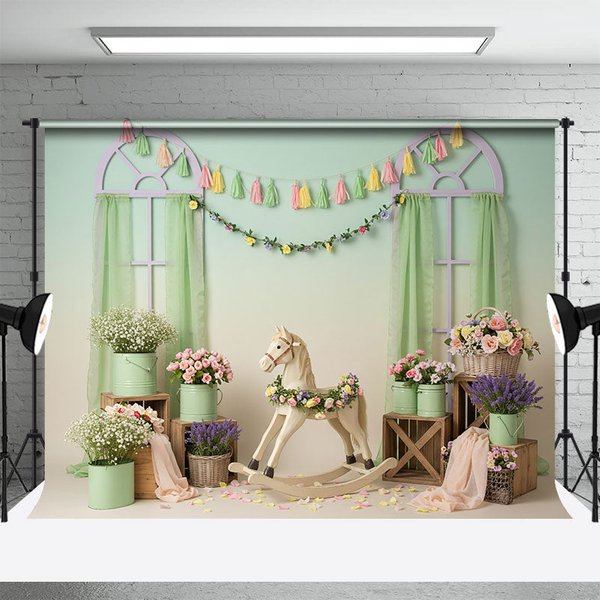 Aperturee Fresh Boho Trojan Floral Curtain Cake Smash Backdrop, 3X2FT(1MX0.6M), 14 USD, birthday cake smash backdrops, ENHD4L38-M