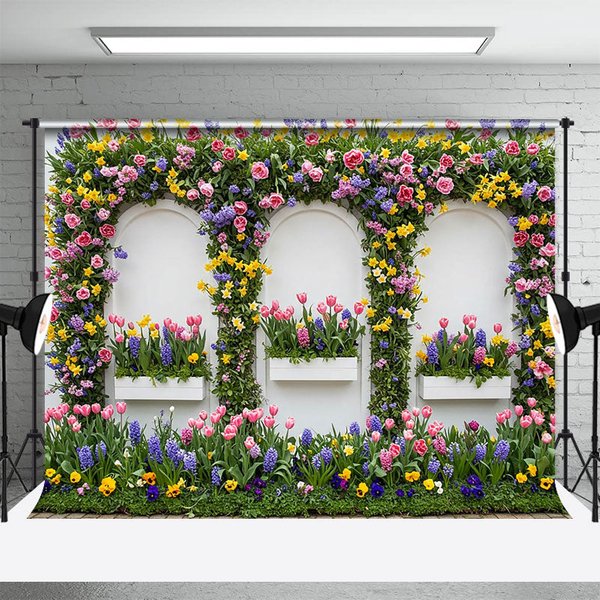 Aperturee Floral Triple Arch Doors Elegant Wedding Backdrop, 3X2FT(1MX0.6M), 14 USD, wedding backdrops, ENHD4L43-M