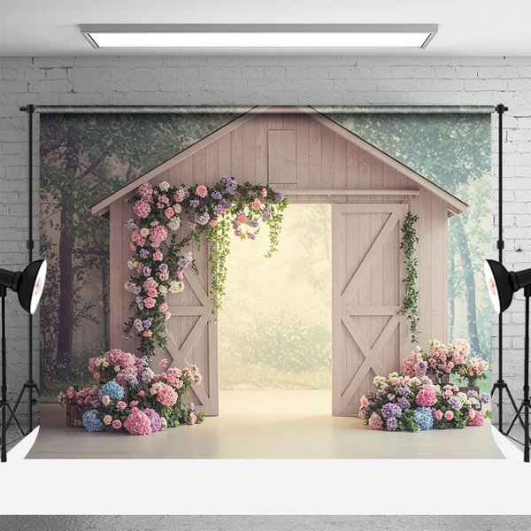 Aperturee Sweet Floral Farm Barn Elegant Wedding Backdrop, 3X2FT(1MX0.6M), 14 USD, wedding backdrops, ENHD4L58-M