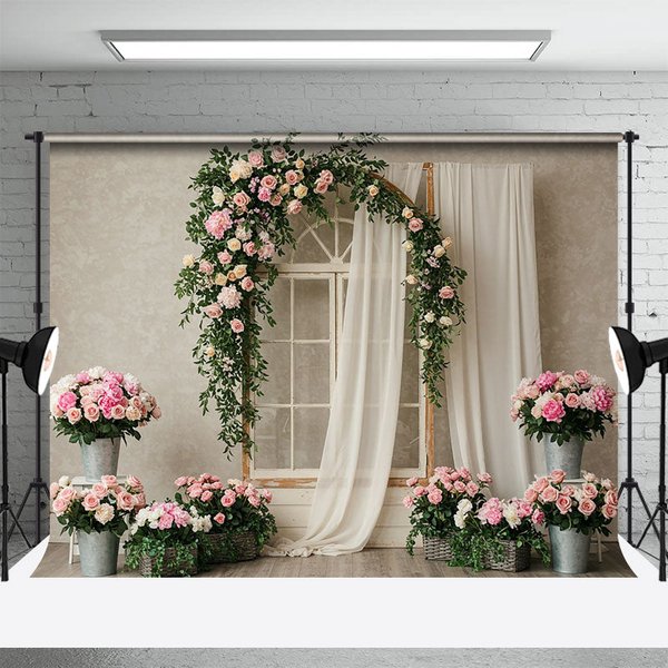 Aperturee Greenery Floral Window White Yarn Wedding Backdrop, 3X2FT(1MX0.6M), 14 USD, wedding backdrops, ENHD4L75-M