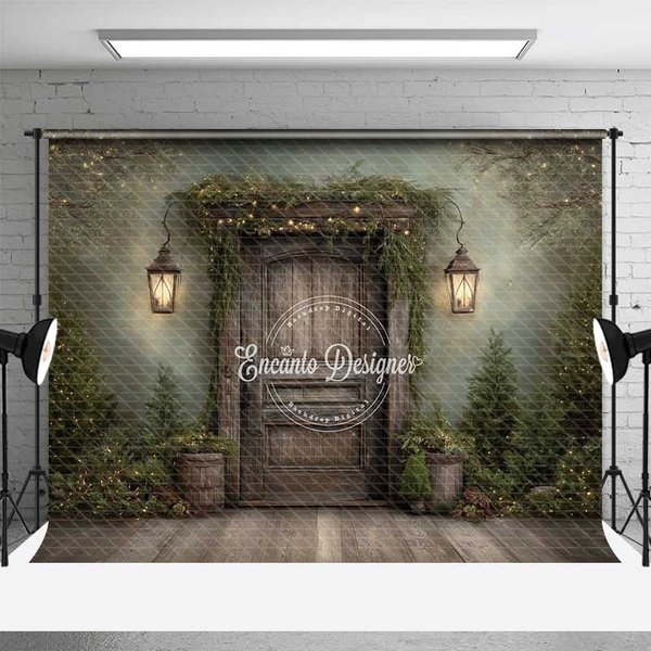 Aperturee Rustic Dark Wood Door Christmas Backdrop, Outdoor Cabin Prop, Wood Texture Background