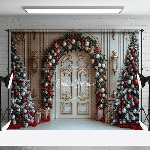 Aperturee White Golden Luxury Door Christmas Vibe Backdrop | Christmas Photo Booth Backdrop | Xmas Backdrop | Christmas Background Photography