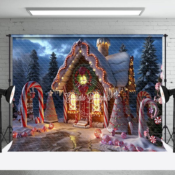 Aperturee Night Funny Christmas Vibe Candy Cane House Backdrop | Christmas Background Photography | Christmas Backgrounds Fireplace | Xmas Backdrop