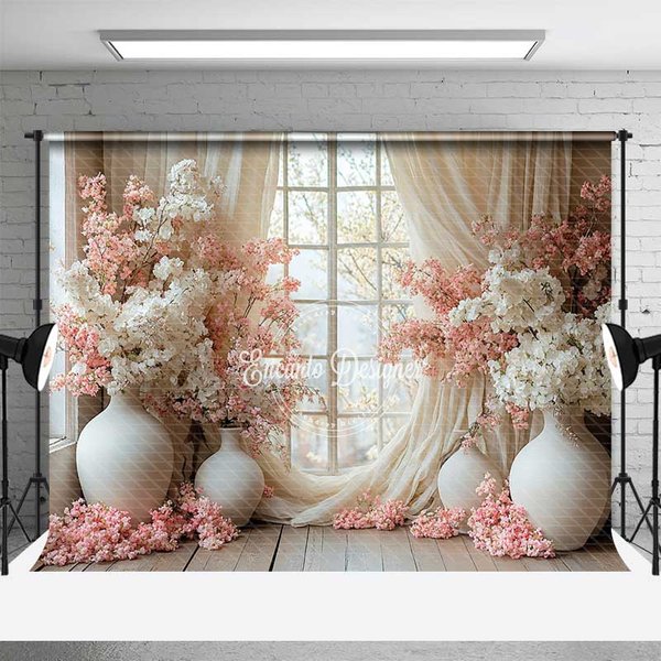 Aperturee Spring Window Scene Photography Backdrop, Pink and White Cherry Blossoms, Romantic Indoor Garden Studio Photo Prop, 3X2FT(1MX0.6M), 14