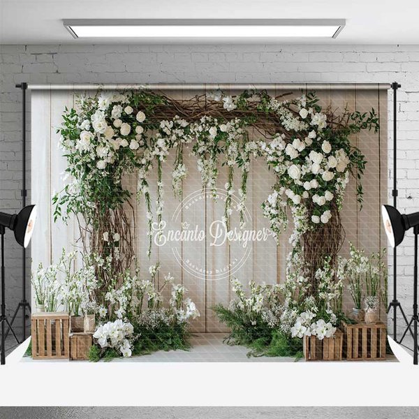 Aperturee Rustic Vine Arch Wedding Photography Backdrop, White Roses and Natural Greenery, Country Barn Ceremony Photo Prop, 3X2FT(1MX0.6M), 14