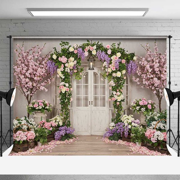 Aperturee Enchanted Garden Doorway Photography Backdrop, Spring Floral Arch with Pink Roses, Wedding or Bridal Shower Photo Prop, 3X2FT(1MX0.6M), 14