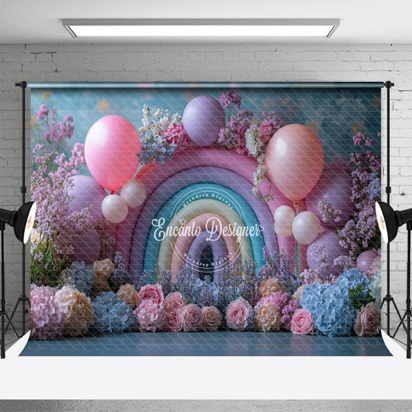 Aperturee Fresh Fancy Flowers Balloon Rainbow Wedding Backdrop, 3X2FT(1MX0.6M), 14 USD, wedding backdrops, ENHD6K68-M
