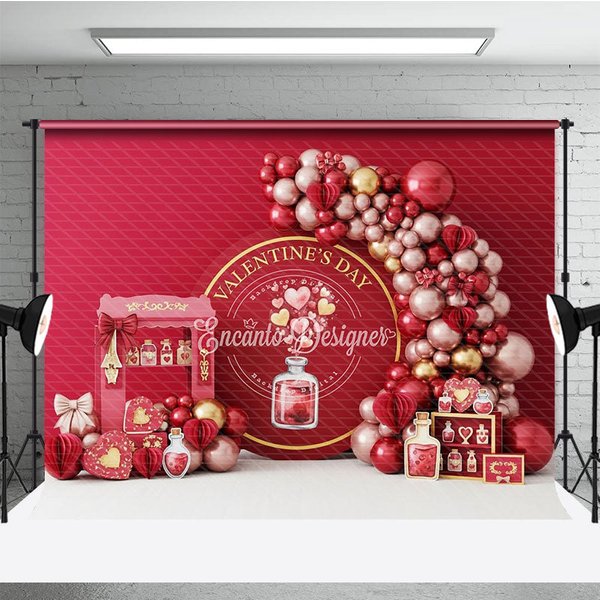 Aperturee Valentine Day Love Potion Backdrop Red Balloon Garland Magic Bottle Background Romantic Photography