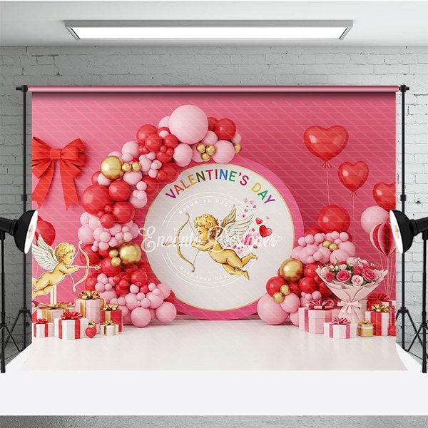 Aperturee Cupid Angel Valentine Day Backdrop Red Pink Balloon Arch Love God Photography Background Prop