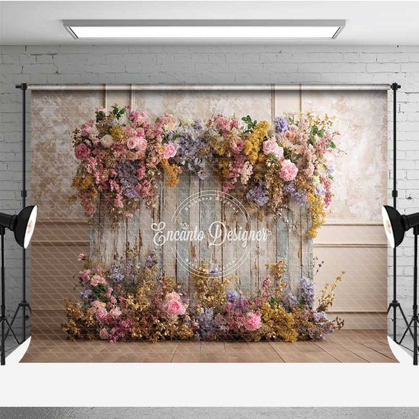 Aperturee Rustic Floral Wall Photography Backdrop, Vintage Wood Panels with Colorful Flowers, Shabby Chic Wedding Prop, 3x2ft (WxH), 14 USD, wedding