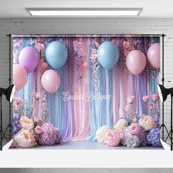 Aperturee Pastel Balloons and Floral Photography Backdrop, Pink and Blue Party Decor, Wedding or Baby Shower Background, 3x2ft (WxH), 14 USD, weddin