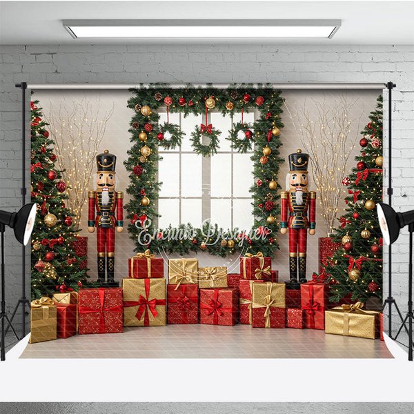 Aperturee Christmas Nutcracker Photography Backdrop, Toy Soldiers with Trees and Presents, Holiday Mini Session Background, 3x2ft (WxH)