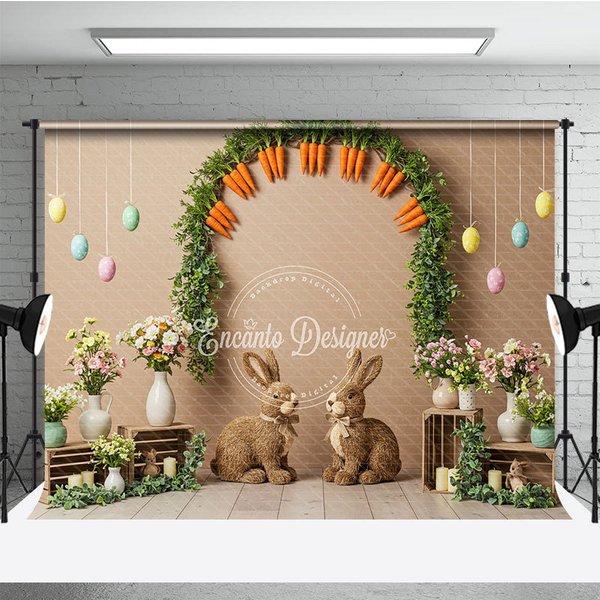 Aperturee Easter Carrot Arch and Bunny Backdrop, Professional Spring Garden Studio Prop